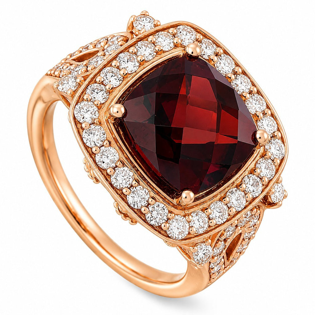 LE VIAN 14K Rose Gold 1.01ct Diamond and 6.0ct Garnet Ring
