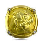 18K Yellow Gold 0.32ct Diamond Athena-Stamped Greek Deity Clip-On Earrings