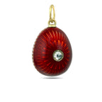 Antique Russian Faberge 56K Yellow Gold Red and White Enamel 0.2ct Diamond Egg Pendant