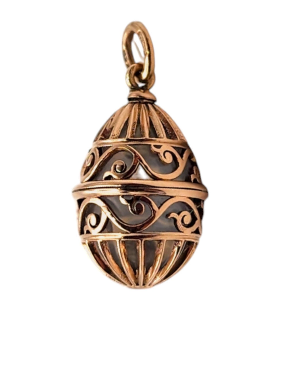 Imperial Russian Jeweled 56K (14K) Gold Egg Pendant