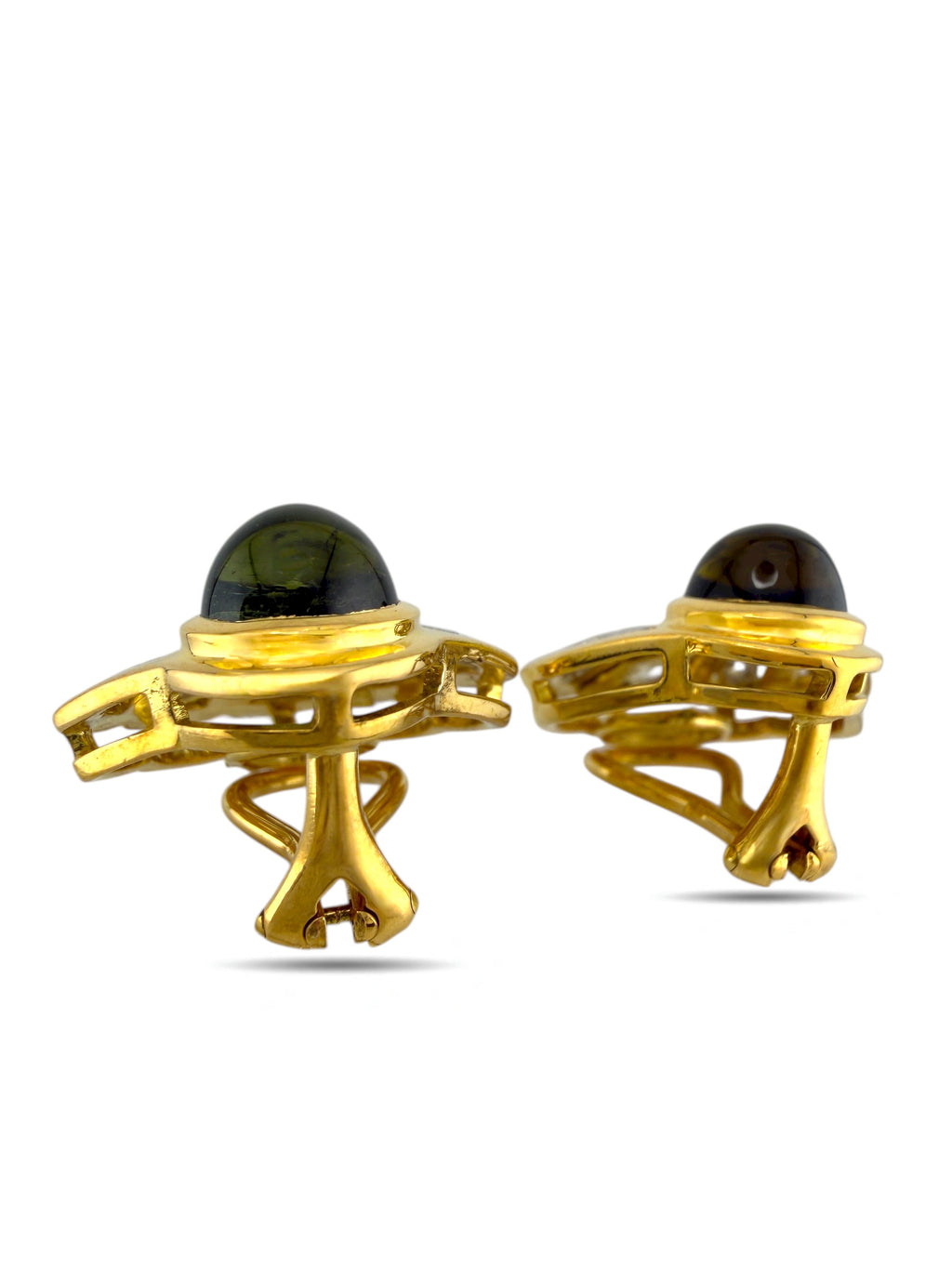 18K Yellow Gold and Platinum Peridot Seashell Earrings