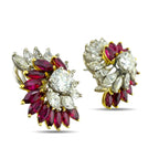 18K White and Yellow Gold 3.2ct Diamond and 1.8ct Ruby Earrings