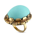 Turquoise statement ring with scalloped 14K rose gold band