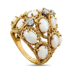 14K Yellow Gold Textured 2.10ct Opal and 0.30ct Diamond Ring