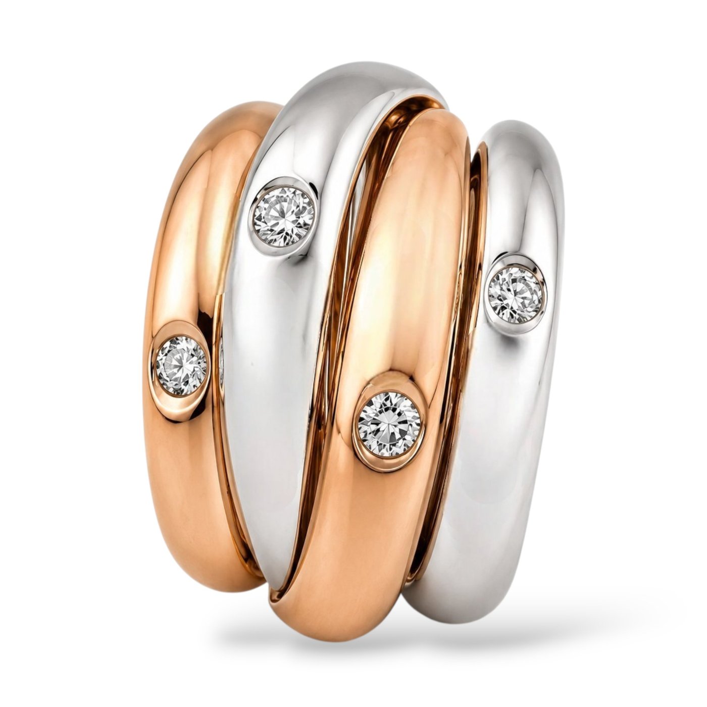 Italian Two Tone 18K  Gold and Diamond Ring