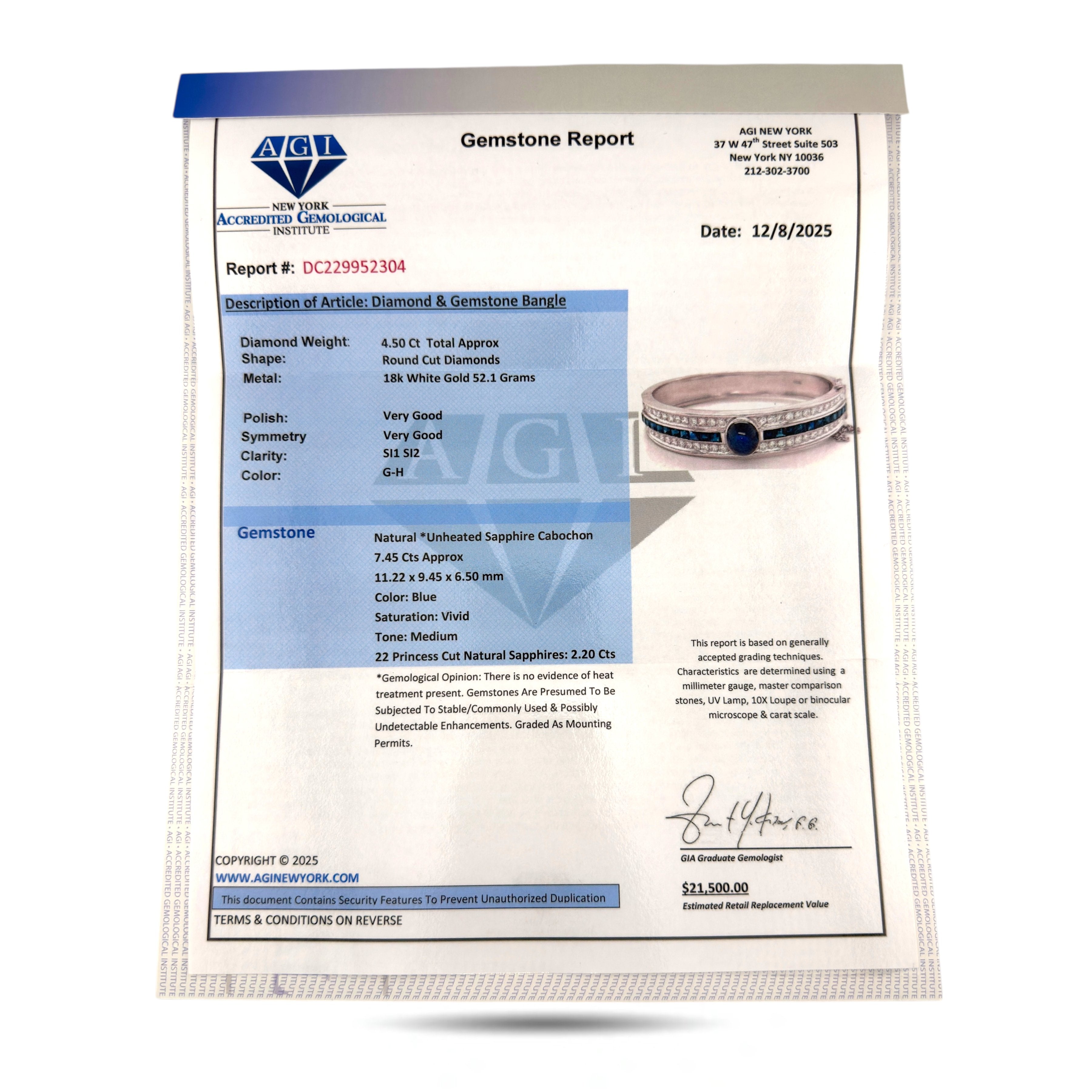 18 kt. Exclusive 18K White Gold 4.50ct Diamond and 9.65ct Sapphire Bracelet, White gold -  14.15ct. tw. Diamond (Natural)  - Diamond