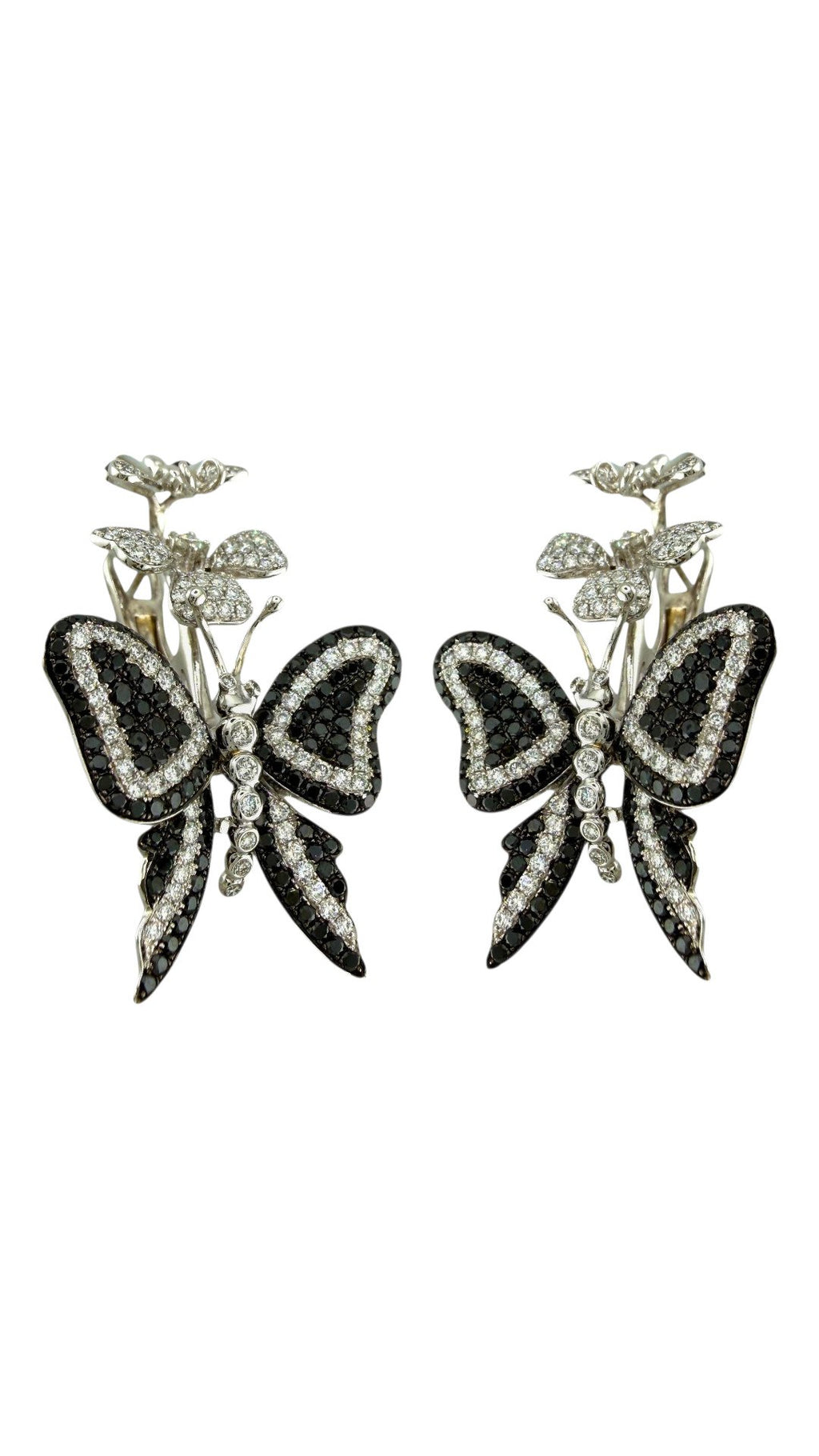 18K White Gold and 1.64ct Diamond Butterfly Flower Earrings