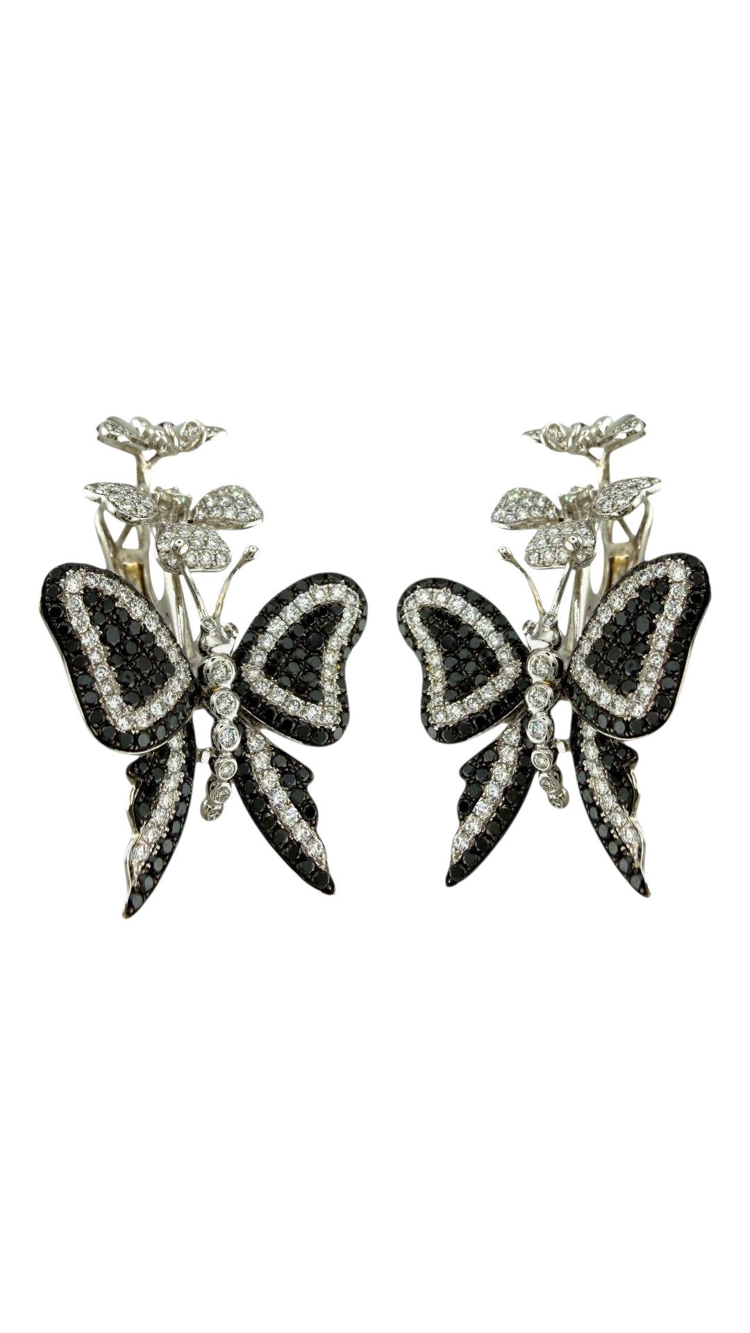 18K White Gold and 1.64ct Diamond Butterfly Flower Earrings