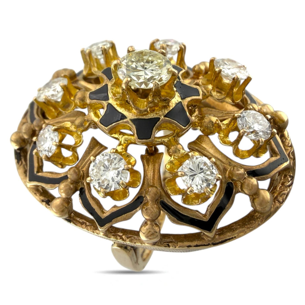 14K Yellow Gold Enamel and Diamond Cocktail Ring