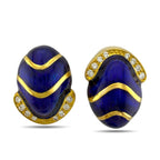 14K Yellow Gold Blue Enamel and 0.24ct Diamond Earrings