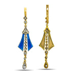 Imperial Russian 56 Gold Blue Enamel and 2.0ct Diamond Earrings