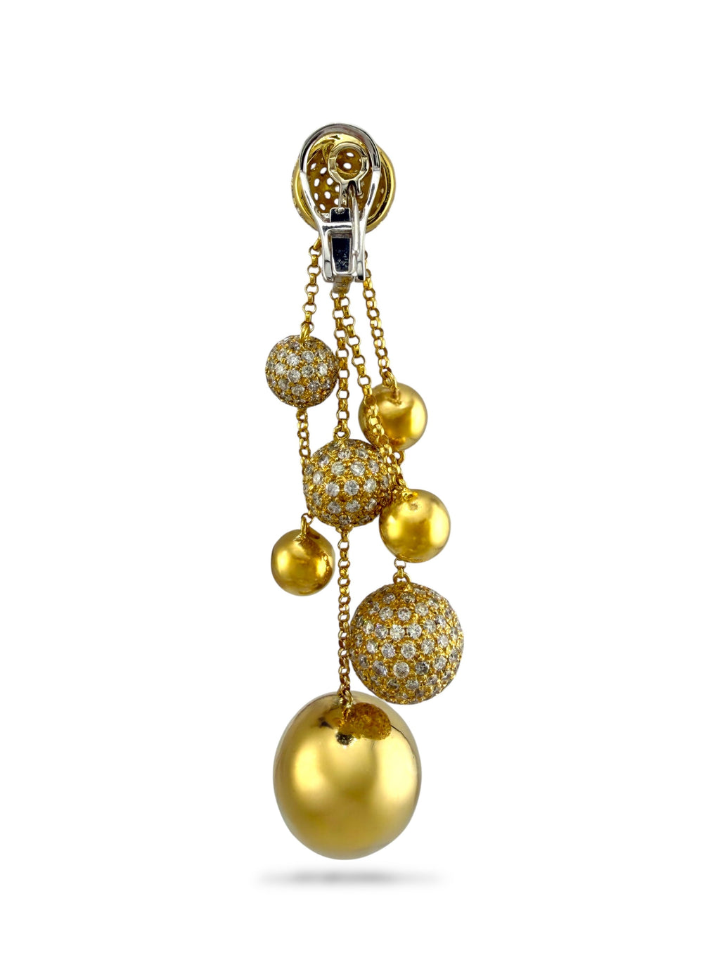 18K Yellow Gold and Diamond Ball Drop Earrings
