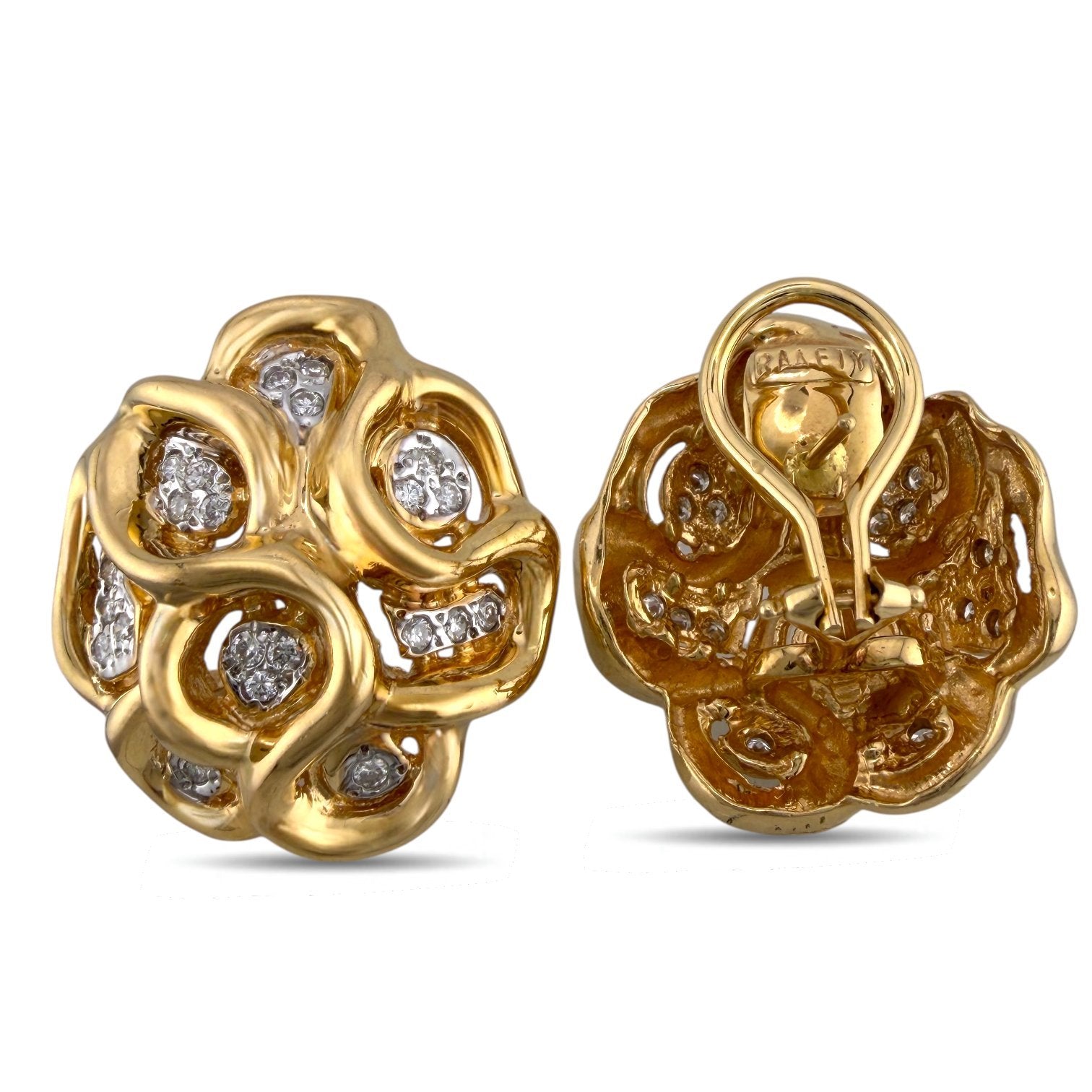 14K Raafty Yellow Gold 1.2ct Diamond Wavy Design Earrings