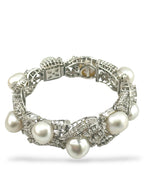 18 kt. White gold, 18K White Gold Bracelet with 4.7ct. Diamonds and Large Pearls -  4.7ct. tw. Diamond (Natural)