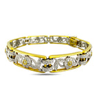 Two-tone gold diamond floral bracelet with alternating white and yellow metal links