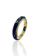 14K Yellow Gold Ring with Diamonds and Blue Enamel