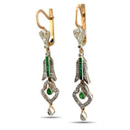 Imperial Russian 14K Rose Gold 1.7ct Diamond and Emerald Earrings