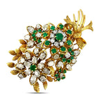 18K Yellow Gold 11ct Diamond and 4ct Emerald Wheat and Sunflower Brooch