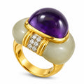 18k yellow gold ring with purple amethyst cabochon and diamond detail