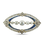 18K White Gold Art Deco 2.05ct Diamond and Sapphire Oval Brooch