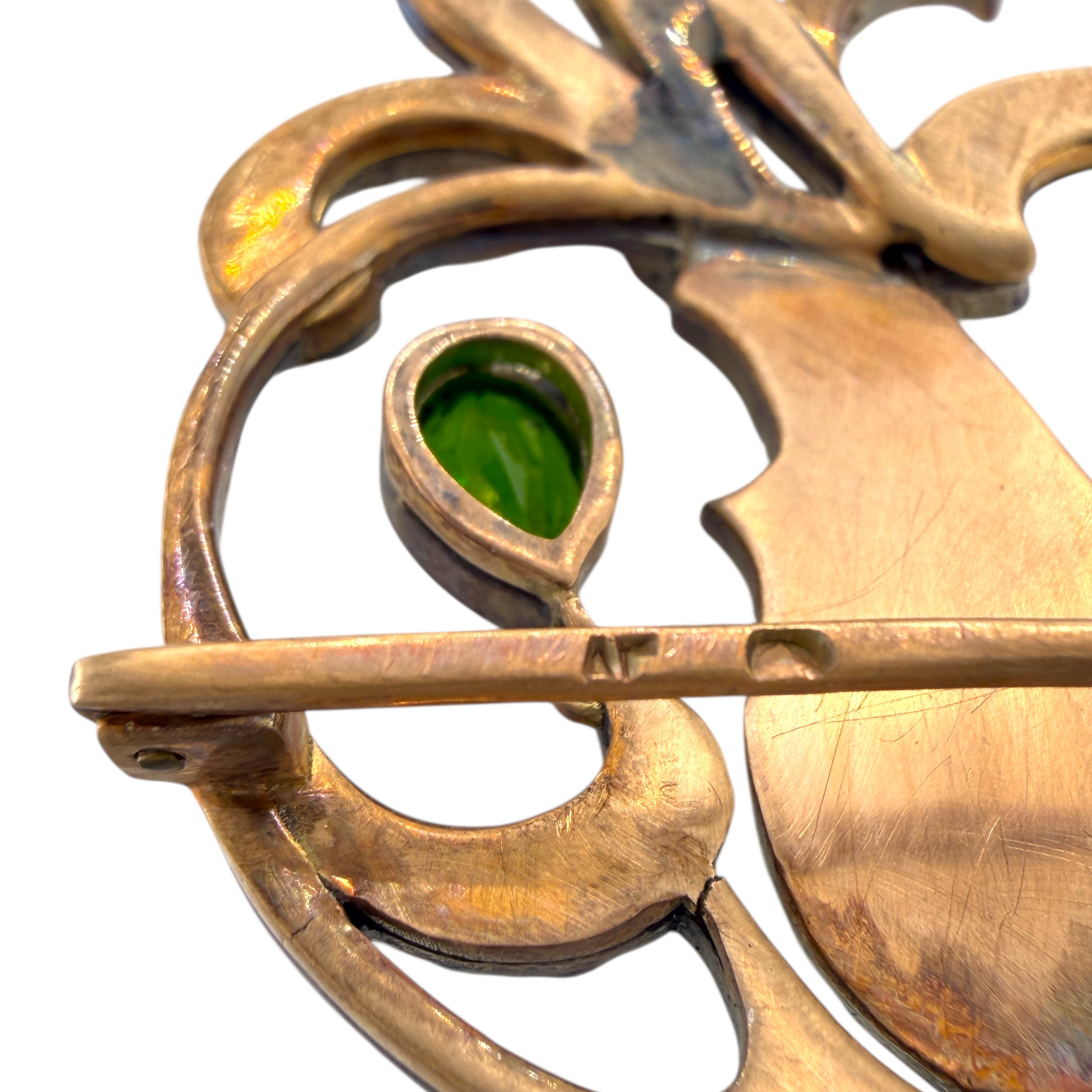Imperial Russian Period Gold Enamel and Diamond Peacock Brooch Pre-1917
