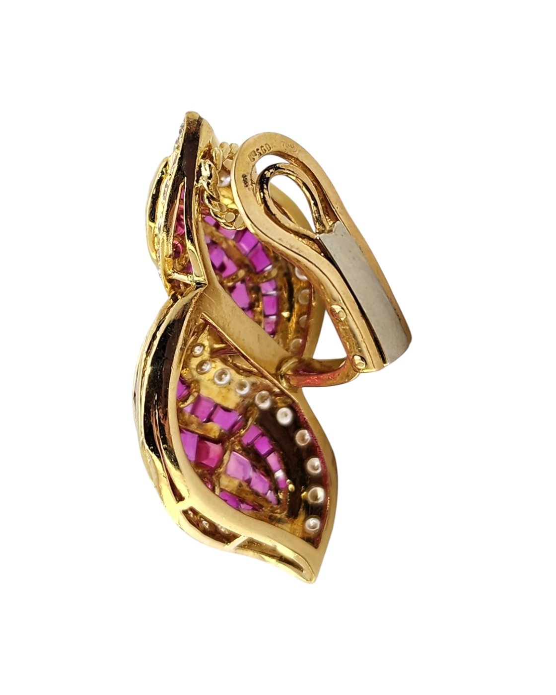 18K Yellow Gold 6ct Diamond and 5.4ct Ruby Earrings