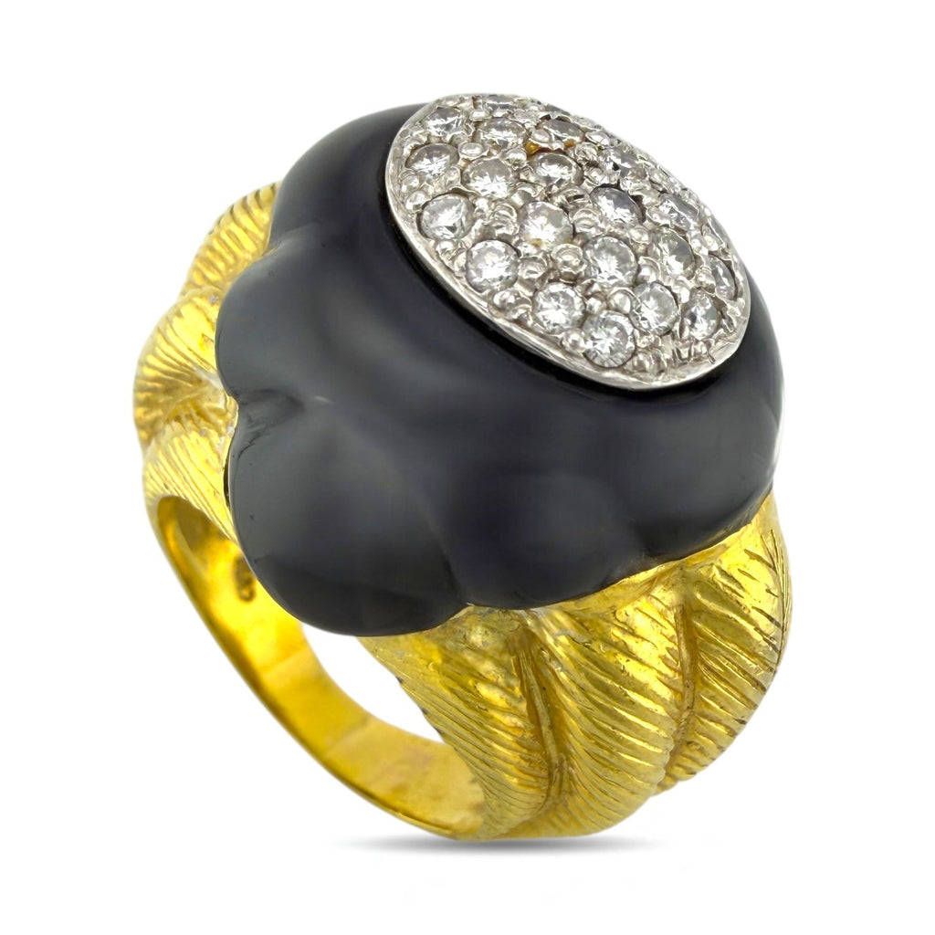 18K Yellow Gold Onyx and 0.46ct Diamond Cocktail Ring