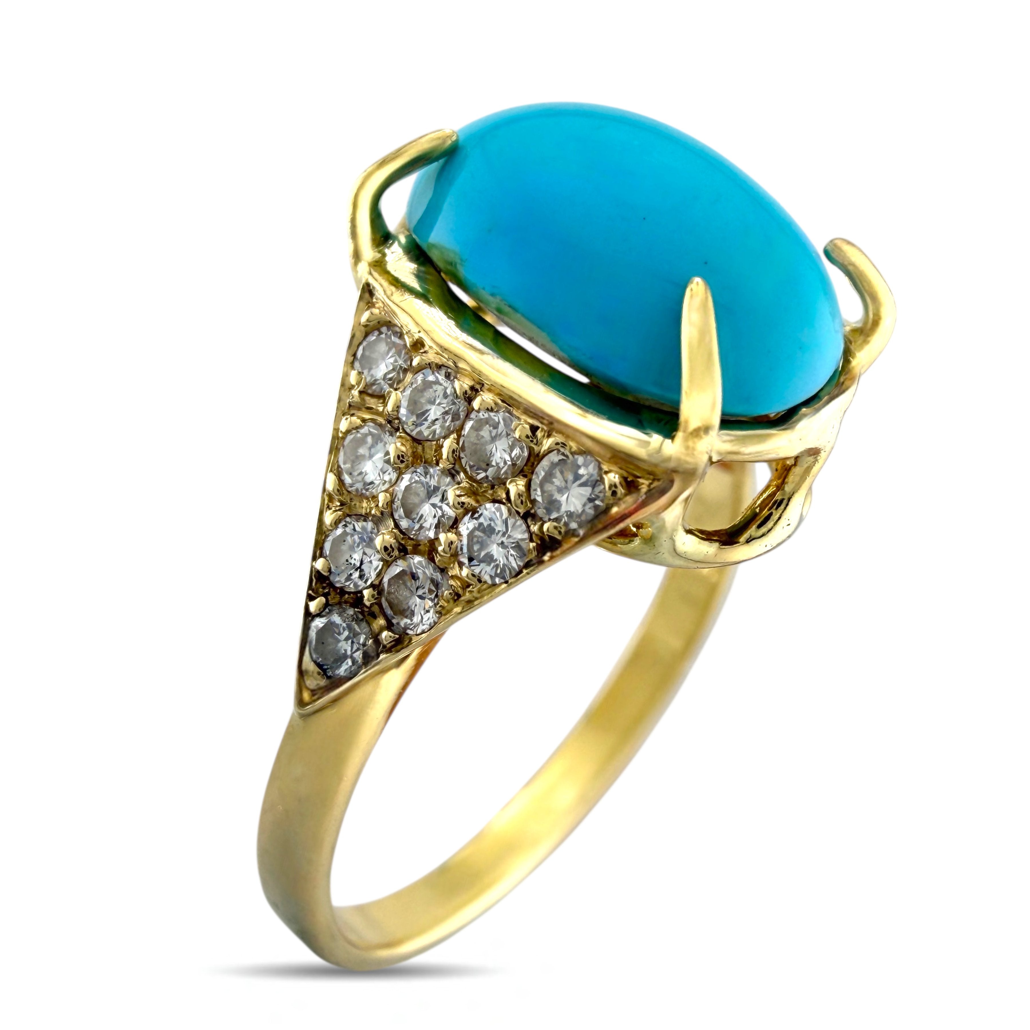 18K Yellow Gold Turquoise and 0.6ct Diamond Ring
