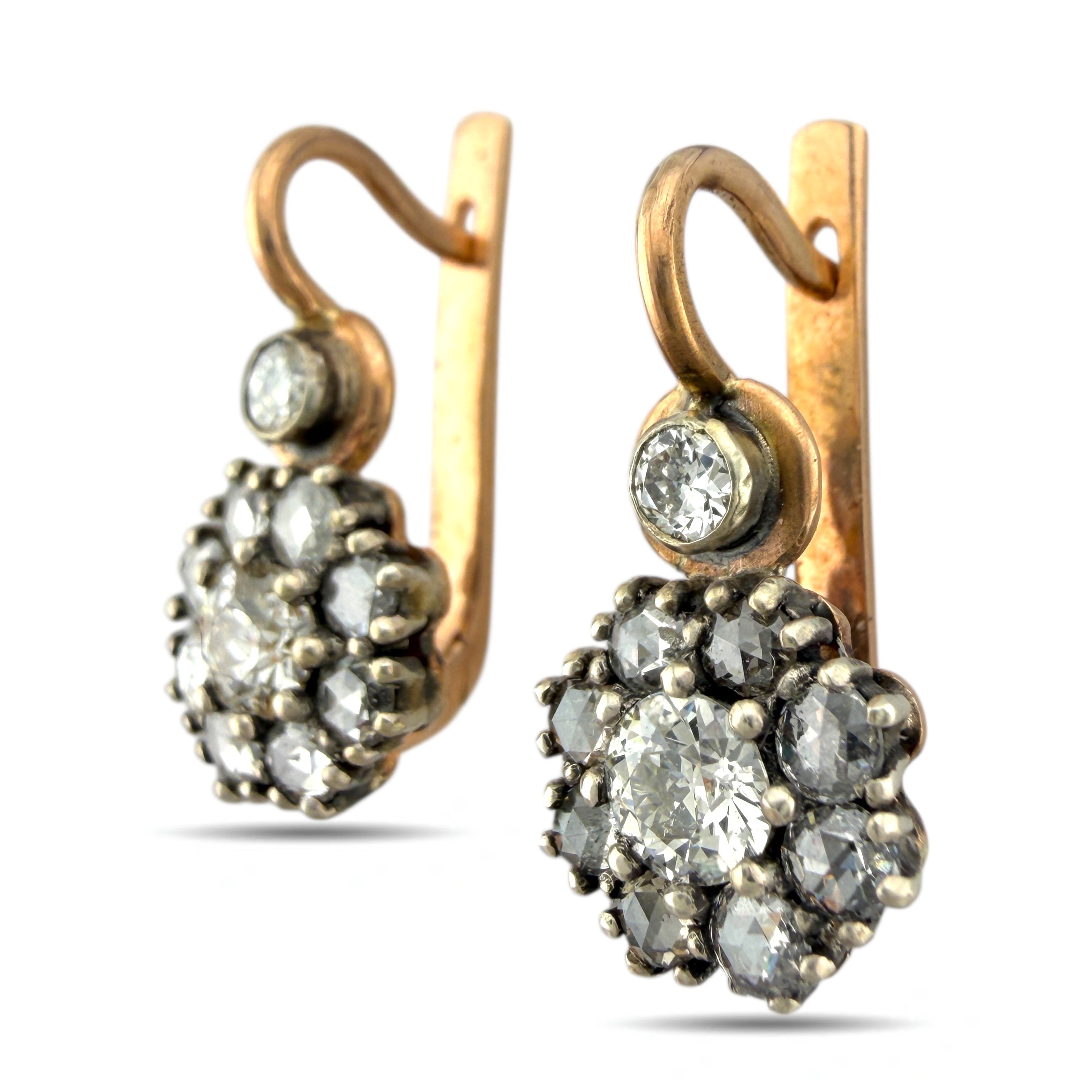 Faberge 14K Rose Gold 1.72ct Diamond Earrings with Original K. Faberge Box