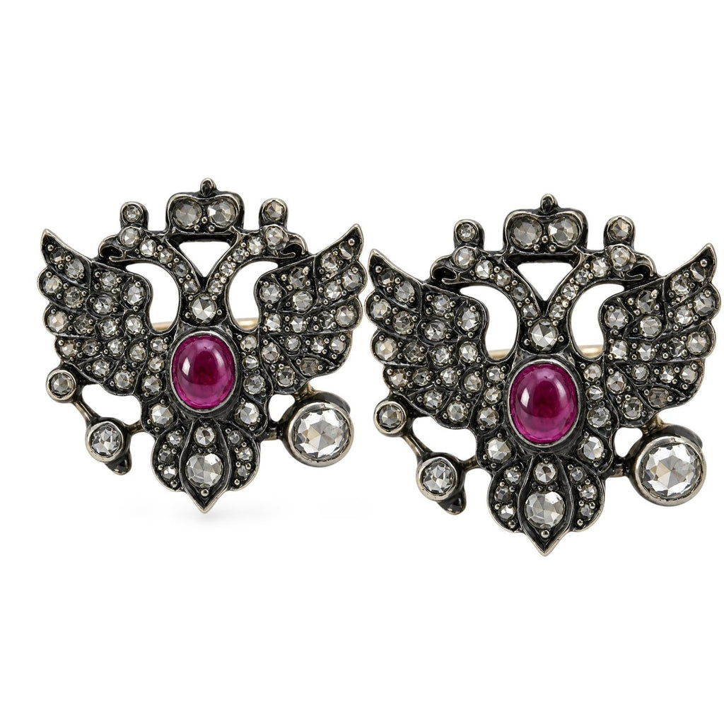 Imperial Russian Jeweled 56K Gold & Diamond Presentation Imperial Cufflinks