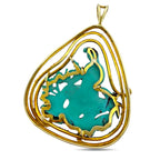 Chinese 14K Yellow Gold Turquoise Carved Asian Woman Pendant