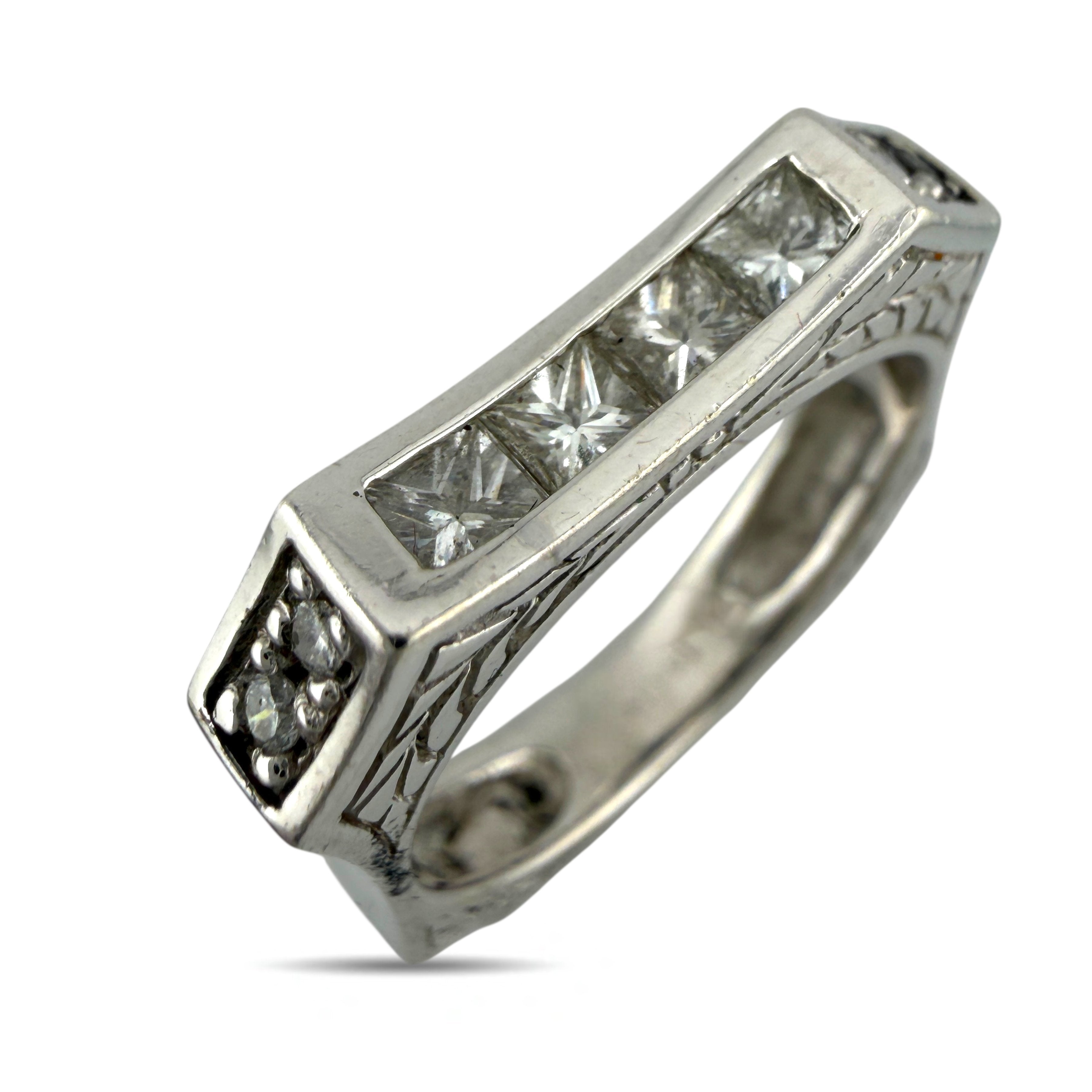 14K White Gold Square Sculptural 0.75ct Diamond Ring