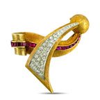 14K Rose Gold Vintage 1.0ct Diamond and Ruby Pendant Brooch