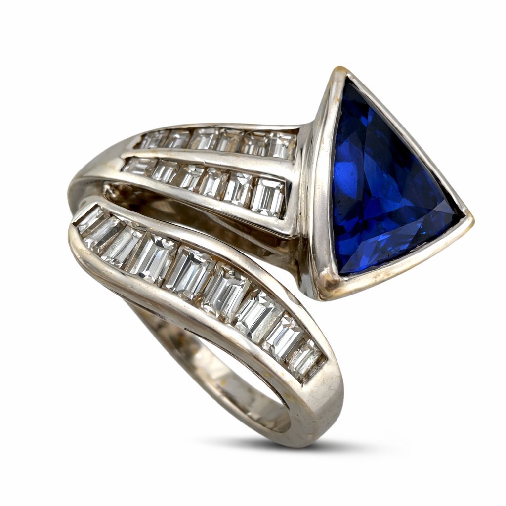 18K White Gold 1.75ct Sapphire and 0.63ct Diamond Twist Ring