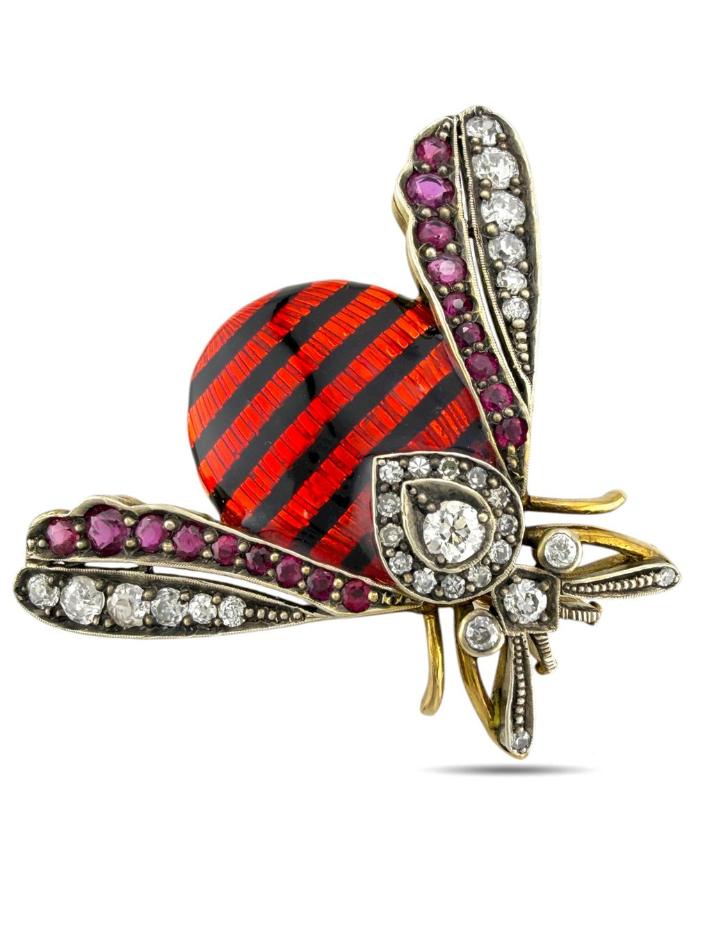 Imperial Russian 56K Gold (14K Gold) Enamel and Diamond Brooch