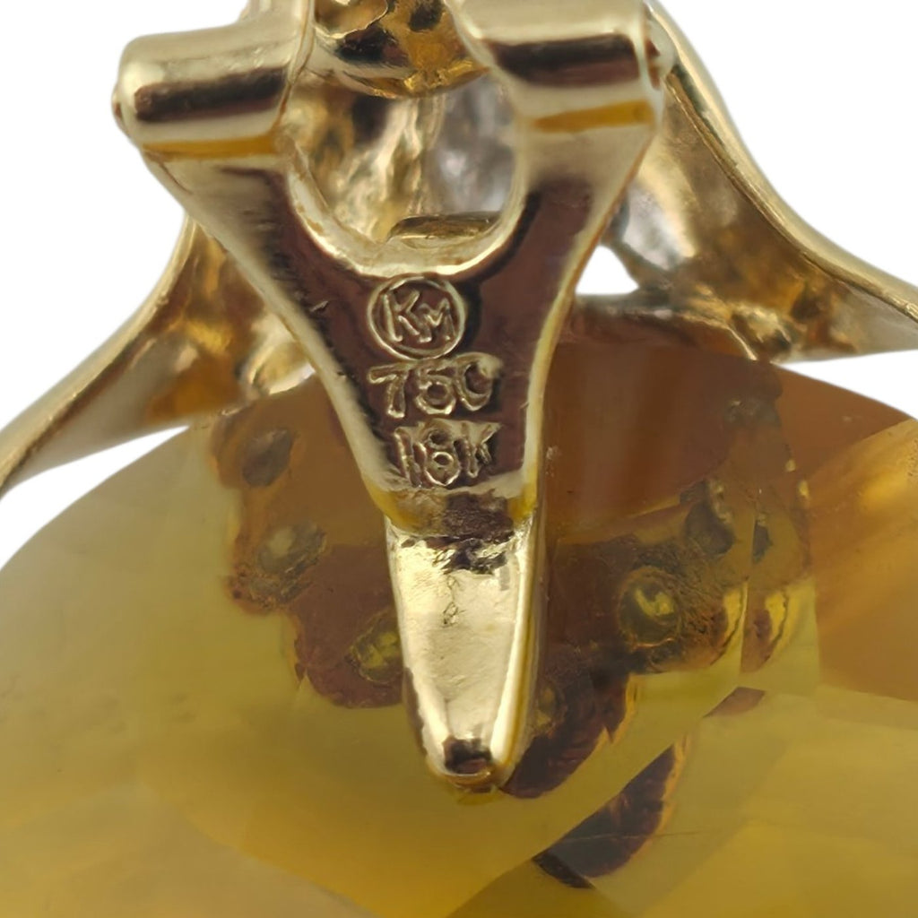 18K Yellow Gold 45ct Citrine, 0.2ct Diamond, Emerald, Amethyst Earrings