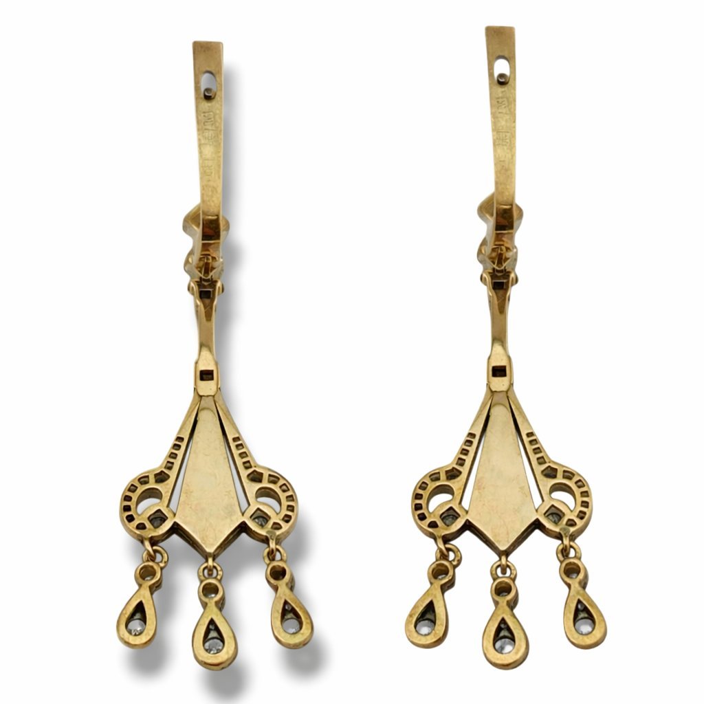 Antique Art Deco 2.0ct Diamond & Green Enamel Earrings -  2.0ct. tw. Diamond