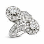18K white gold diamond ring with two round pavé-set clusters