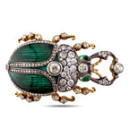 Imperial Russian 56K (14K) Yellow Gold, Enamel and 4.1ct Diamond Brooch Demantoid