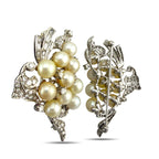 Pair of Platinum Pearl and 3.36ct Diamond Inverse Design Brooches