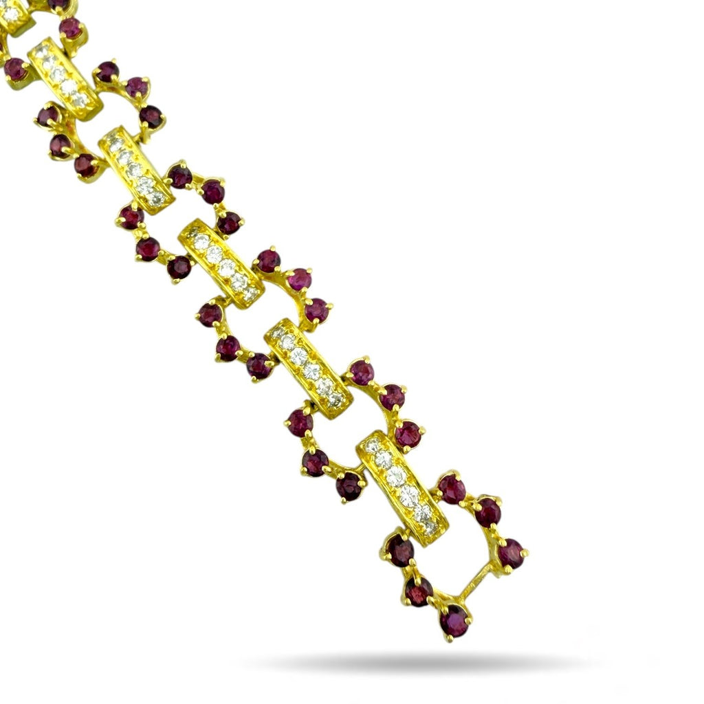 18K Yellow Gold 2ct Diamond and Ruby Bracelet