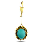 Vintage 14K Yellow Gold Oval Turquoise Drop Earrings