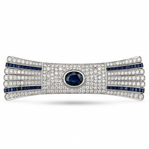 Art Deco Platinum 3.00ct Diamond & 0.80ct Sapphire Brooch