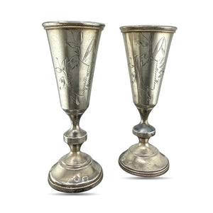 Imperial Russian 84 Zolotnik Silver Pair of Antique Cups