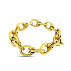 18K yellow gold textured oval link bracelet, round-oval links with raised texture