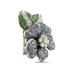 18K White Gold 0.42ct Diamond, Emerald and Sapphire Floral Earrings