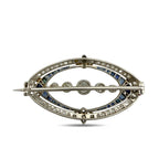 18K White Gold Art Deco 2.05ct Diamond and Sapphire Oval Brooch