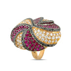 18K Rose Gold 0.62ct Diamond and 0.6ct Ruby Twisting Ring