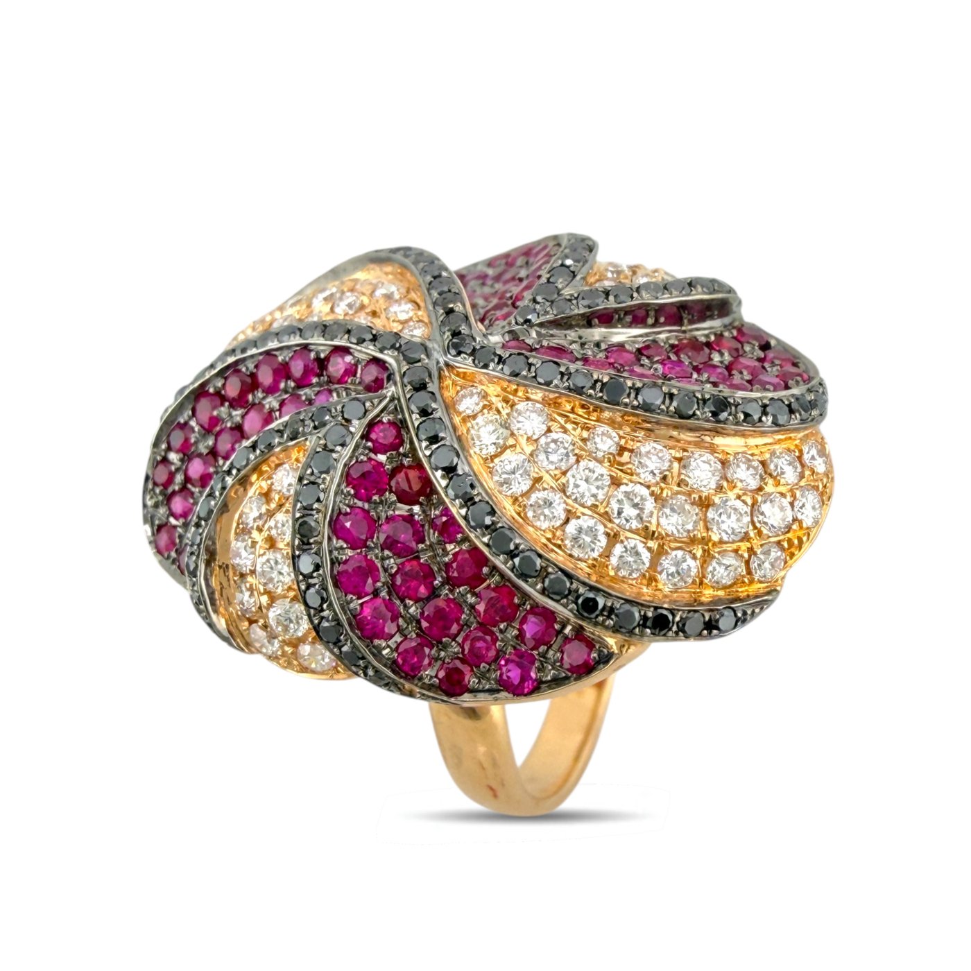18K Rose Gold 0.62ct Diamond and 0.6ct Ruby Twisting Ring