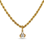 14K yellow gold rope necklace with teardrop diamond pendant